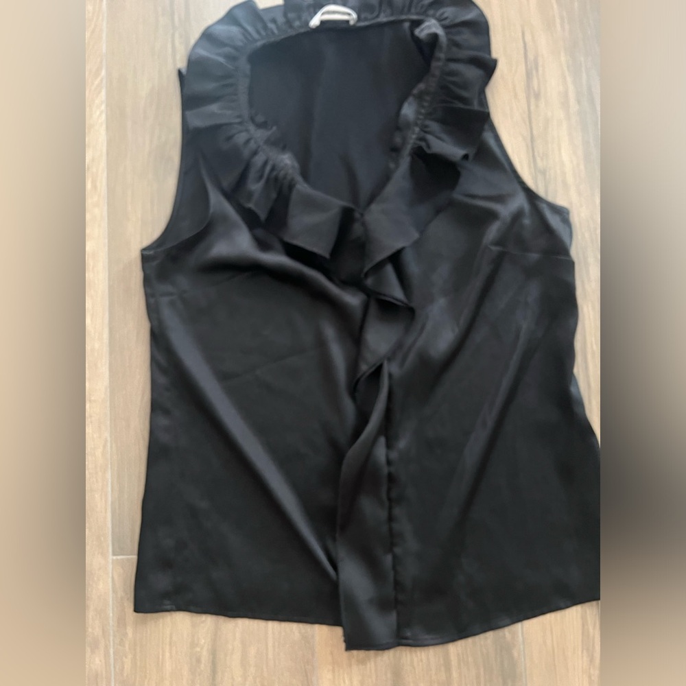 Calvin Klein Black Ruffle Blouse Medium Sleeveless